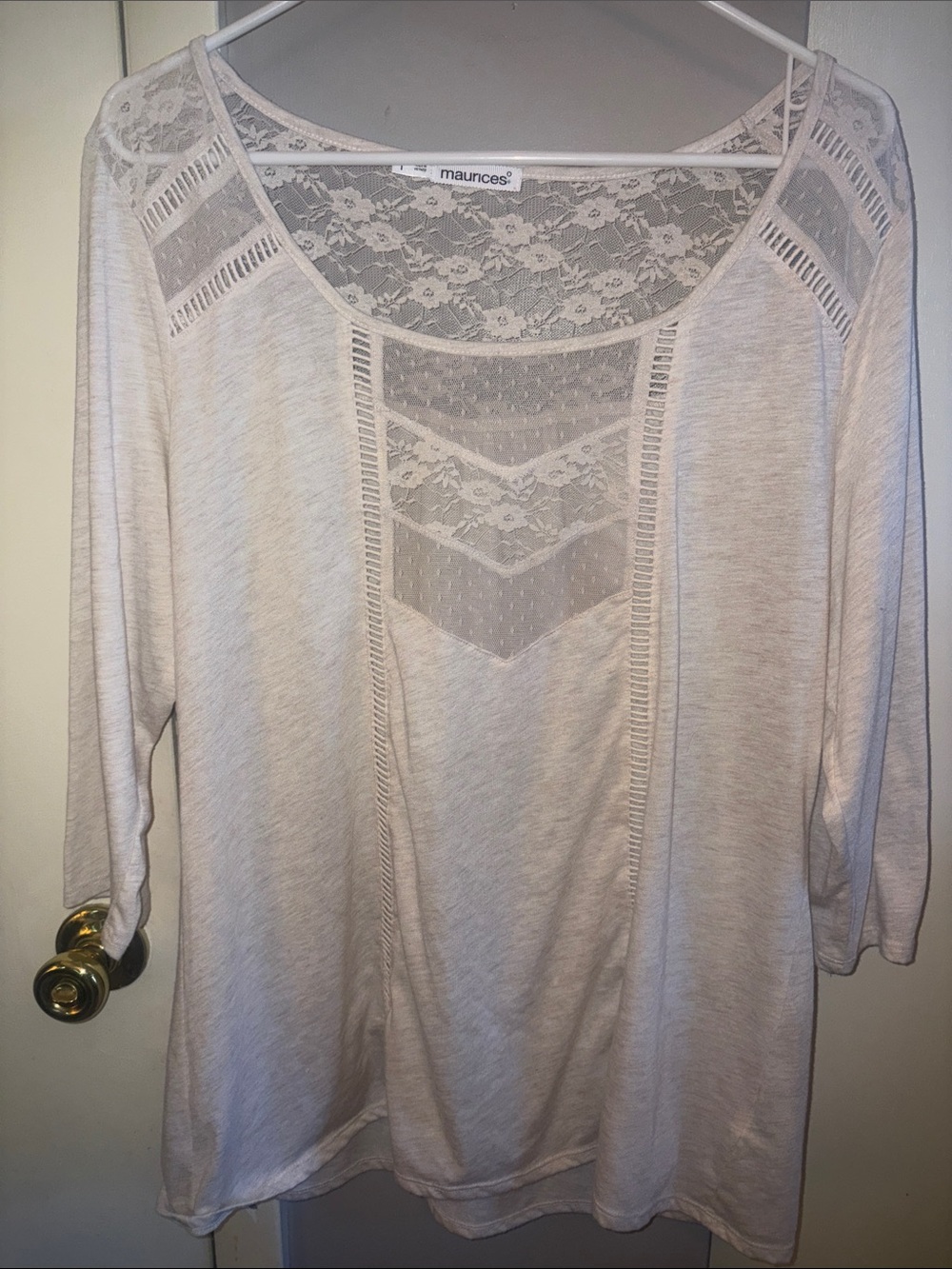 Maurices Cream Lace-Panel Scoop Neck Blouse